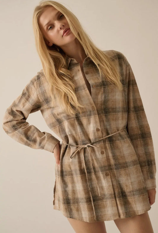 Issa Flannel Plaid Romper Shirt Dress