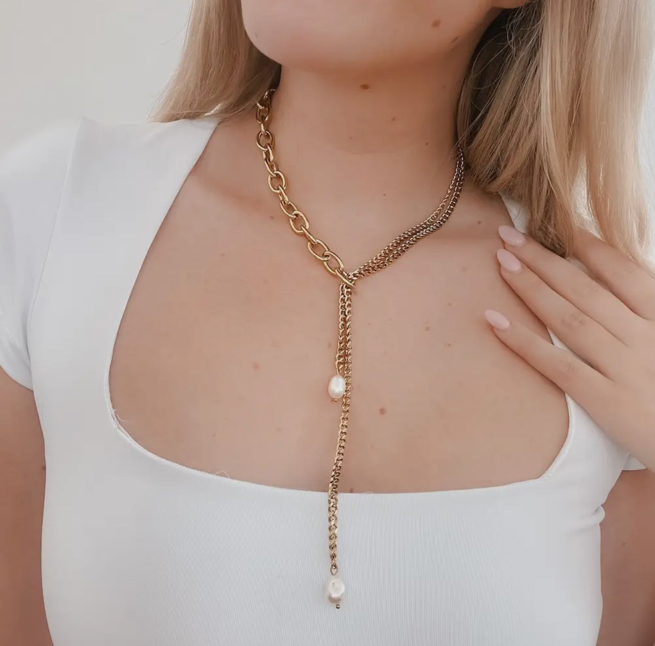 Nina Chains and Pearls Necklace-WATERPROOF